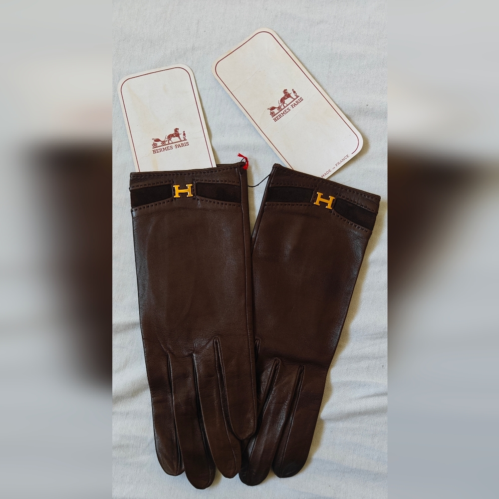 Hermes Vintage Brown Leather Gloves